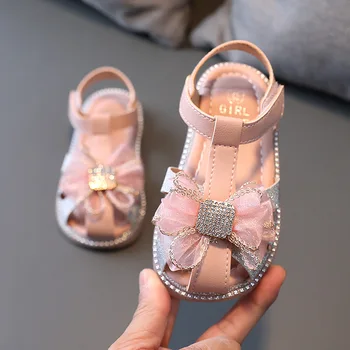 1 2 3 4 5 6 години Кристал бебе момиче плажна рокля обувки Сандали за малки деца 2021 За деца Деца Лятна принцеса дантела лък плоски обувки