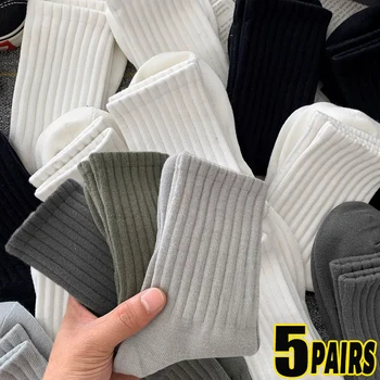 1/5pairs бял черен средата тръба чорапи мъже нехлъзгащи ивица универсален бизнес мъжки чорап случайни прости спортни памук етаж Sox