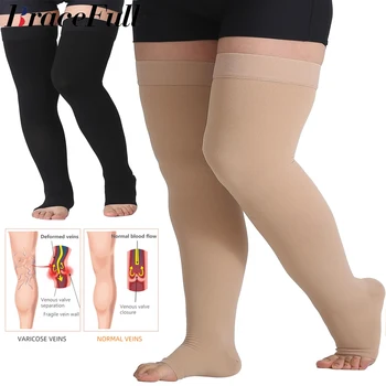 1Pair бедрото висока компресия чорапи за жени, отворени пръсти, 20-30 mmHg Градуирани медицински компресионни чорапи за оток