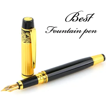 1бр Нов стандартен тип фонтан писалка Meduim Nib метален златен цвят знак писалки и елегантен престижен ролкова топка безплатна доставка