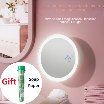 2 в 1 дозатор за сапун с огледален стенен автоматичен дозатор за сапун USB акумулаторна инфрачервена индукционна пяна дозатор за сапун