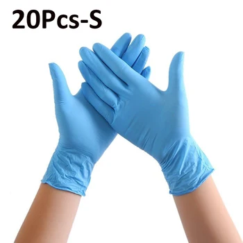 20/100pcs Чисти нитрилни ръкавици (без латекс) Домакински ръкавици за еднократна употреба Защитни ръкавици S M L Blue за почистване на дома