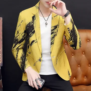 2023 Есен нов мъжки костюм яке тенденция персонализиран моден печат тънък костюм високо качество корейски случайни костюм яке