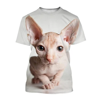 2023 Мъже и жени Лятна 3D тениска Личност Животински сфинкс котка печат къс ръкав Унисекс хип-хоп Harajuku тениска отгоре
