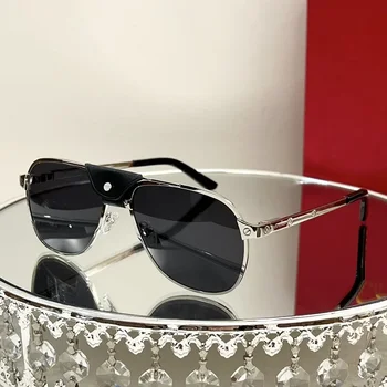2023 Мъжки луксозен метален материал ретро овча кожа предно стъкло слънчеви очила Дамска мода пътуване шофиране анти отблясъци слънчеви очила UV40