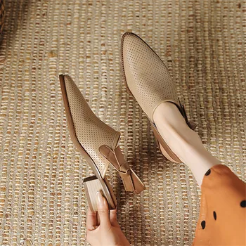 2023 Нова мода ежедневни сандали заострени пръсти летни сандали кратки римски обувки буци токчета сандали за жени Zapatos De Mujer