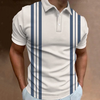 2023 Поло риза за мъже Летни мъжки върхове Ежедневно къс ръкав бутон тениски риза раирани голф извънгабаритни мъжки ежедневни печат облекло