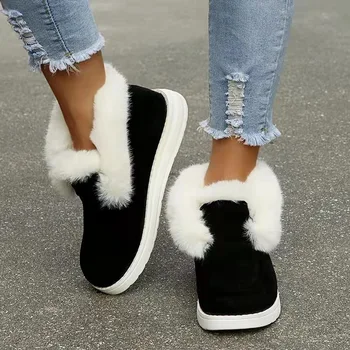 2024 есен и зима нов плътен цвят велур памучни обувки свободно време снегоходки нисък връх плюс кадифе дамски памучни обувки