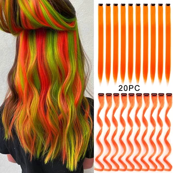 22inch синтетични разширения за коса цветни дъга маркирайте клип в прически за деца момичета 20Packs дълги прави многоцветни