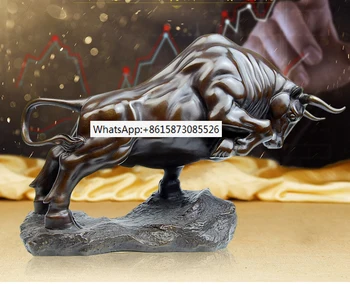 23CM #home фирмен офис Декорация на бюро Пари Теглене на богатство Фондов пазар добитък Уолстрийт говеда Бронзов бик статуя