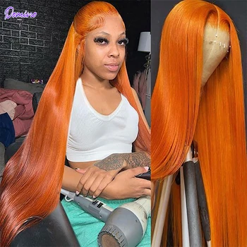 32Inch оранжев джинджифил прав дантела предна перука за жени тялото вълна фронтална перука човешка коса Remy цветни дълбоко къдрава затваряне перука