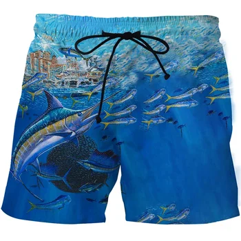 3D пейзаж риба летни панталони спортни плажни панталони анимация печат бързо сухо мъжки сърф панталони фитнес панталони 2024