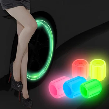 4pcs Универсален флуоресцентен светлинен клапан за гуми Stem Covers Car Tire Valve Cap зелен / жълт / син / червен флуоресцентен прах