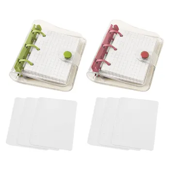 8pcs/set Clear PVC Cover Notebook 3 Ring With Inner Paper Portable Diary Mini Binder Loose Leaf Multifunctional Personal Planner