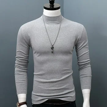A3356 Горещи зимни топли мъже макет врата основни обикновен тениска блуза пуловер дълъг ръкав Топ мъжки връхни дрехи тънък годни участък