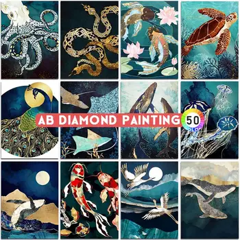 AB диамантена живопис животински делфин паун костенурка октопод кран бродерия кръстат бод мозайка стена стикери Начало декор