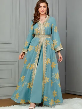 Abayas за жени Дубай Лукс 2 бр комплекти мюсюлманска модна рокля Caftan Marocain сватбено парти рокли кимоно роба Djellaba Femme