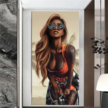 Abstract Cool Girl татуировка платно живопис носят очила жени плакати и щампи стена изкуство за хол спалня дома декор
