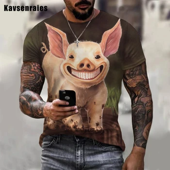Animal Pig отпечатана 3D T риза 2022 Лятна мода Ежедневни тениски с къс ръкав Смешни прасе Harajuku Streetwear Мъжка тениска