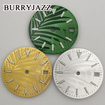 BURRYJAZZ 28.5mm Сребърен златен стерилен часовник Dial Luminous Dial Fit NH35 Движение Fit 3 часа 3.8 часа Случай Crown