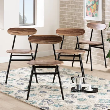 Baxton Studio Трапезен стол, Комплект от 4, Черни и орехови кафяви столове трапезария стол за хранене