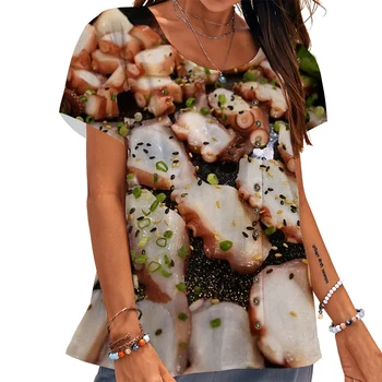 CLOOCL Дамска тениска Барбекю с вкус на чив 3D печат Tee бутон украсяват блуза с къс ръкав храна любовник лято извънгабаритни върхове