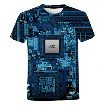 CPU електронен чип платка 3D отпечатана тениска Мъже Жени 2021 Нова мода Ежедневни къс ръкав Harajuku Улично облекло Tops