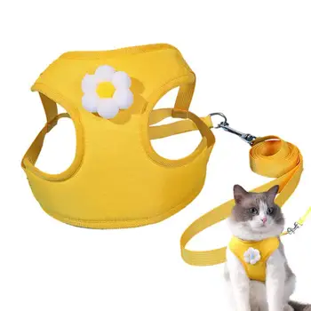 Cat Harness Регулируема спасителна жилетка Колани за котки Мека мрежа Cat Vest Harness и връзка за ходене дишащо яке