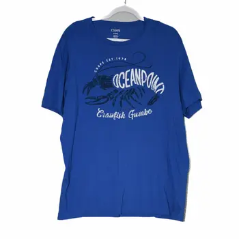 Chaps Мъжка синя тениска Ocean Point Пикантен Crawfish графичен къс ръкав Sz голям