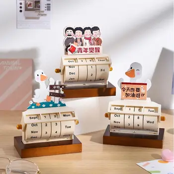 Creative дървени вечни дата въртящи се бюро календар хол спалня офис десктоп миниатюрни изкуство орнамент рожден ден