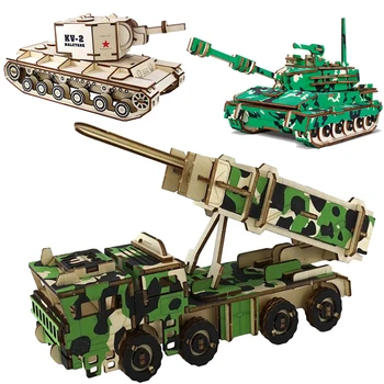 Dongfeng ракета 3D дървени момчета пъзели военна симулация модел мозайката T-34 KV-2 резервоар DIY играчки за деца декорация на маса