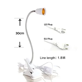  E27 винт с превключвател лампа притежателя ЕС / САЩ / UK нощно шкафче клип лампа стойка Led растат светлини 20 см спалня защита на очите лампа запълване светлина