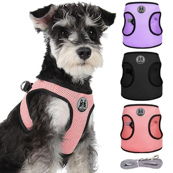 Escape-Proof Small Dog Harness Vest Breathable Mesh Pet Harness and Leash Set for Puppy Cats Adjustable Dog Walking Supplies Pug