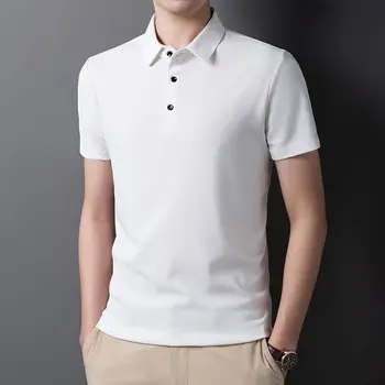 Fashion Men Summer Solid Polo Shirts Korean Style New Daily Business Short Sleeve Thin Quick Dry Streetwear Loose Cotton Tops