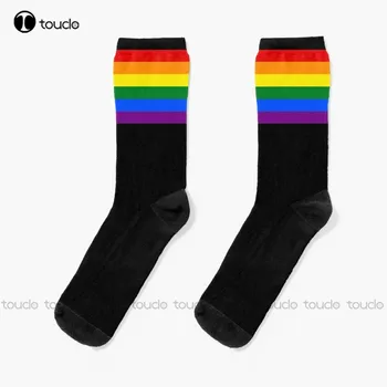 Gay Pride Flag Хоризонтална ивица на черни чорапи Улични скейтборд чорапи 360 ° Цифров печат Коледа Нова година подарък по поръчка