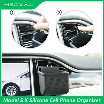 Herval За режим на Tesla X S Слънчеви очила за вентилационни отвори Държач за мобилен телефон Джобна торбичка