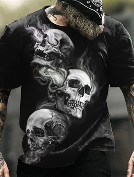Horror череп печат тениска мъжки модерен 3D призрак модел къс ръкав персонализирани напрежение стил улично облекло мъжки кръг врата отгоре