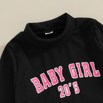 Kid Baby Girls 2бр бутам пуловер комплект дълъг ръкав надпис пуловер еластични джобове розов карго панталони комплект 4-7Y