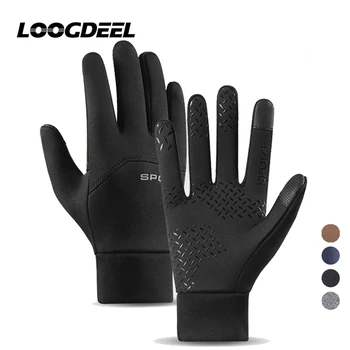 LOOGDEEL Ръкавици за бягане Мъже Жени Неплъзгащ се Palm Touch Screen Анти-капка Ветроупорна термична топлина Спортни ръкавици за джогинг Водоустойчиви