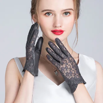Lace Тънки ръкавици от естествена кожа за дамско пролетно и лятно шофиране, колоездене, слънцезащита, меко и дишащо късо докосване