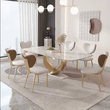 Light луксозен рок плоча маса за хранене правоъгълна мрамор домакинство проста светлина плоча маса и стол комбинация