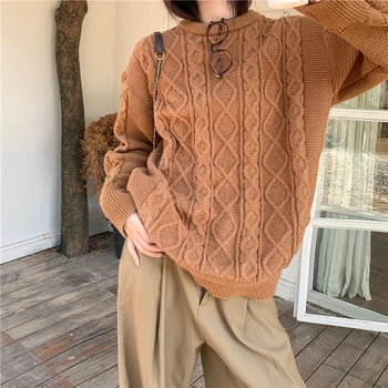 Maillard мързелив пуловер мек восъчен пържен тесто обрати O-образно деколте кашмир пуловер жените есен/зима средна дължина случайни плета отгоре