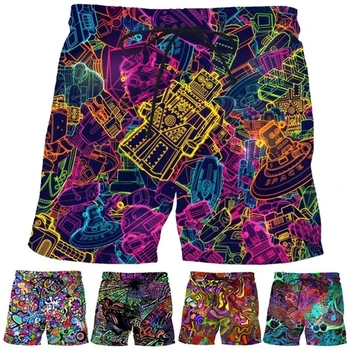 Men Summer Cool 3d Psychedelic Abstract Print Shorts Мъжка мода Случайни къси спортни плажни шорти Pant Graphic Swimsuit Hombre