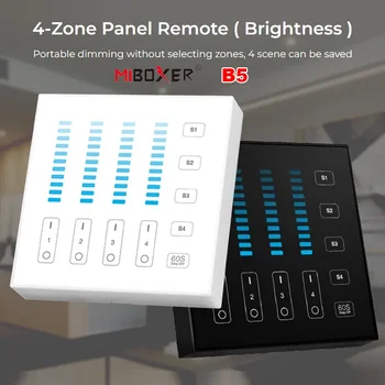MiBoxer B5 4-зонов интелигентен сензорен панел дистанционно 2.4G RF безжично затъмняване на яркостта LED контролер за LED крушка LED лента