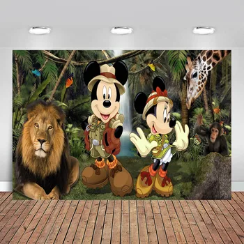 Mickey Mouse Safari Jungle Party Backdrops Green Forest Car Animals Boys Baby Shower Happy Birthday Photography Background