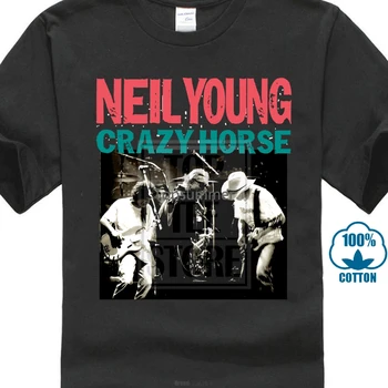 Neil Young Crazy Horse T Shirt Реколта концерт Ретро рок група Размер S до 2Xl Нова мода мъжки къс ръкав памук T ризи