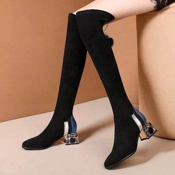New Women Stretch Boots Black Over The Knee Boots Sexy Female Autumn Winter Lady Thigh High Boots Size 34-43 Feminino Zapatos