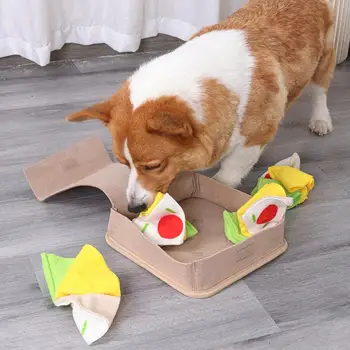 Pet Sniffing Toy Pet Snuffle Mat Pizza Box Shape Mind Stimulating Treat Dispensing Toy for Dogs Slow Feeder Stress Reliever