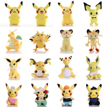 Pokemon Yellow Series Плюшени Pikachu Jolteon Dragonite Персийски Meowth Ampharos Пълнени кукли Детски коледни подаръци играчки хобита