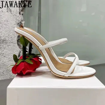 Rose Flower Heel Strappy Slides Летни дами Sandalias Mujer Verano 2022 Странни джапанки на висок ток Обувки Жени